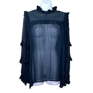 Munthe Blue Sheer Lace Ruffle Collar and Sleeve Top 6